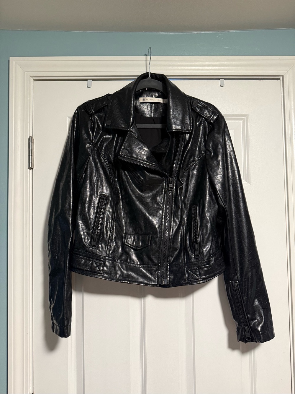 blanc noir Black Faux Leather Moto Jacket